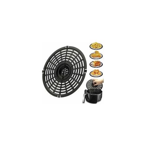 Tapis Friteuse à Air Réutilisables, Tapis Cuisson Friteuse à Air, Air Fryer Poêle Grill, Grille de Rechange Friteuse à Air avec Revêtement Antiadhésif pour Cuire Grillades,Noir, Rond,20cm (1/5)