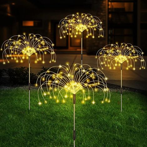 (1 pièce - Lumière chaude) Guirlande lumineuse solaire LED effet feu d'artifice à planter pour décoration extérieure de jardin, allée, pelouse, terrasse, etc. Étanche. Lampe solaire pour jardin, allée (1/5)