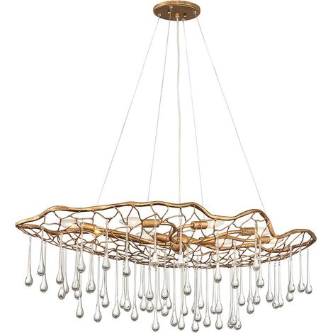 Lampadario Contemporaneo Laguna Acciaio Oro Brunito Vetro 8 Luci E14 (1/5)