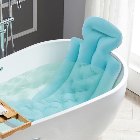 Ganzkörper Badematte Luxus Badematte mit Saugnäpfen Rutschfestes Badekissen Badewannenmatte mit Kissen für Home Spa und Whirlpool, Kinder Eltern Freunde (78 x 35 x 40 cm) (blau) (1/5)