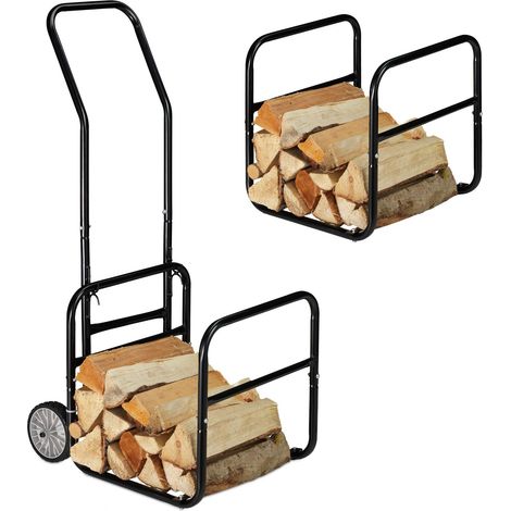 Chariot à Bois, 2 en 1, Panier à bûches avec Roues, en Acier, Jusqu’à 45 kg, Transport (1/5)