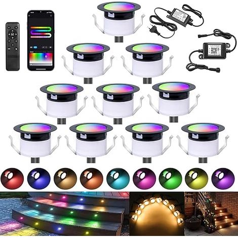 Spots LED Encastrables Extérieur RGBWIC Blanc Chaud Ø31mm Projecteur de Sol Dimmable IP67 pour Terrasse Jardin Escalier (1/5)