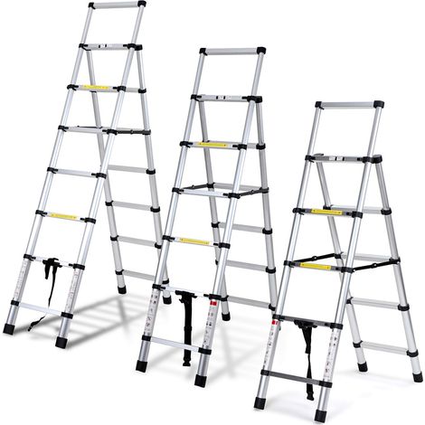 Randaco Scala telescopica articolata 2,0+1,7m, 5x6 gradini professionale multifunzione pieghevole