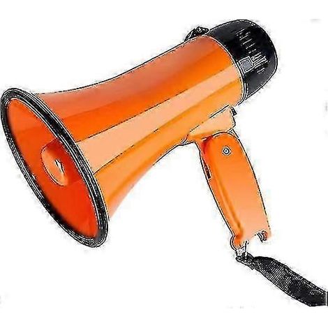 Mégaphone portable orange de 20 watts avec haut-parleur, modes voix et sirène/alarme, réglage du volume et dragonne. (1/5)