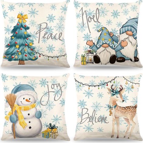 Lot de 4 housses de coussin de Noël, housses de coussin de Noël 45 x 45 cm, housses de coussin décoratives, housses de coussin de canapé (1/5)