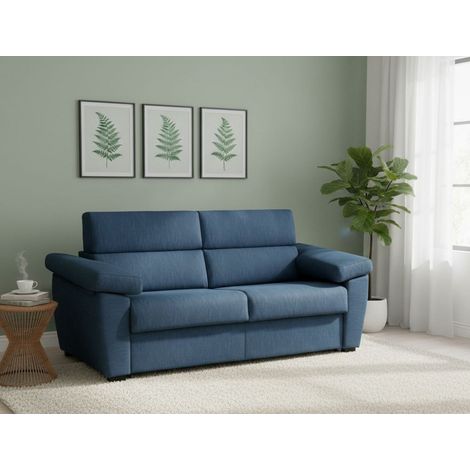 Dmora - Sofá cama 2 plazas Fisciano, Sofá convertible para salón, acolchado, desenfundable, calidad 100% Made in Italy, 205x95 h100 cm, Azul (1/5)