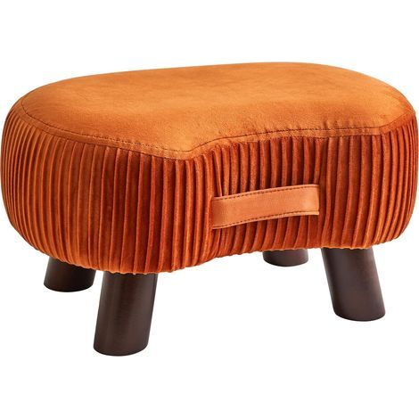 Pouf ottoman, petit repose-pieds, pouf ottoman à pieds en bois, tabouret à chaussures incurvé avec poignée, tabouret de canapé avec coussin d'assise moelleux, pour chambre, salon, 40 × 28 × 23 cm, ora (1/5)
