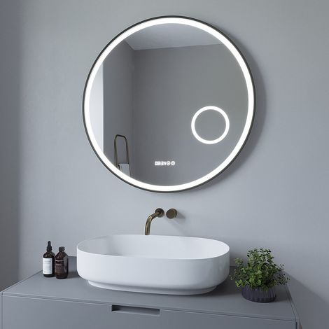 Rund Spiegel LED Badspiegel mit Beleuchtung Φ 80 cm Badezimmerspiegel, Antibeschlage, Uhr, Touch Dimmbar (1/5)