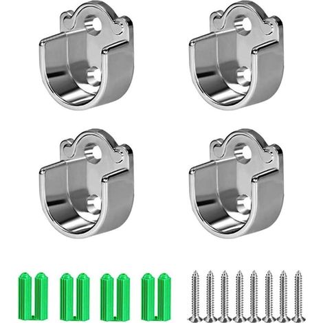 Lot de 4 supports de tringle à vêtements en forme de U en alliage de zinc avec bride pour tringles à rideaux, tringles d'armoire et salle de bain - Montage mural pour balcon, armoire et salle (1/5)