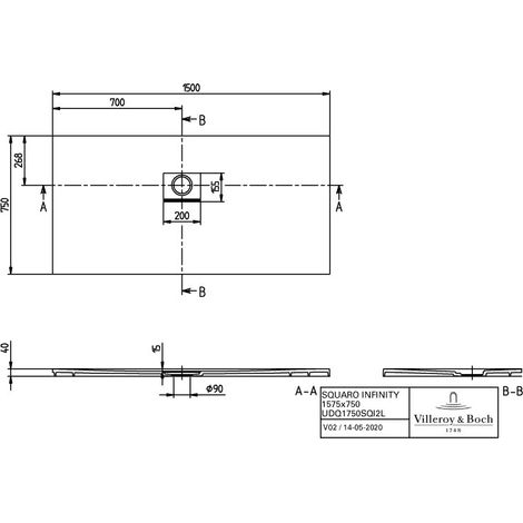 Villeroy & Boch UDQ1575SQI2LVAL DW Squaro Infinity 1500x700x40 mm