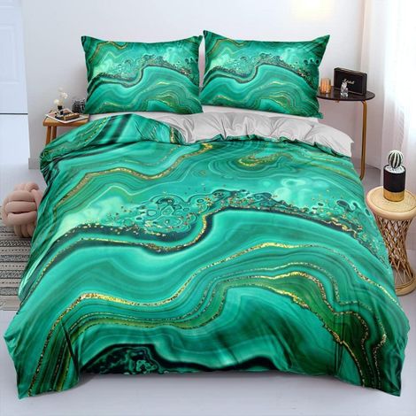 Bettwäsche-Set 135x200 cm Marmor Schwarz Grün, 2-teilig, Mikrofaser, Reißverschluss
