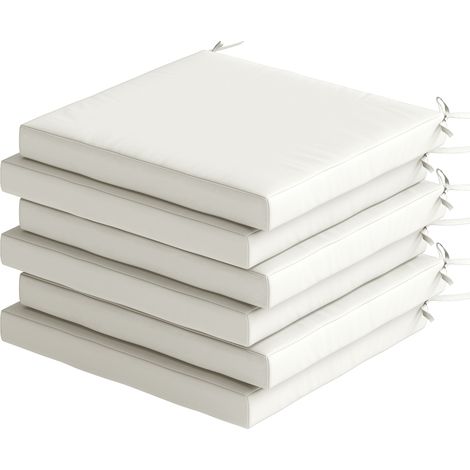 Ensemble de 6 coussins pour chaises de salle à manger 46 x 42 x 7 cm, avec housse lavable et attaches, imperméables et anti-UV, couleur crème