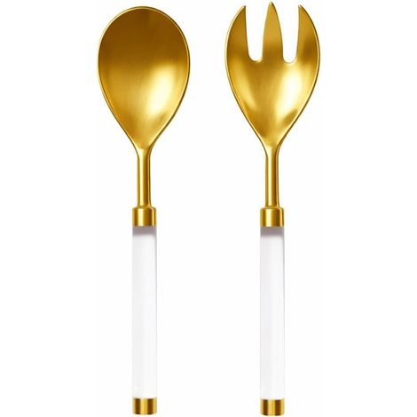 Couverts à salade en acier doré avec manche transparent pour service 26 x 6 x 1,5 cm - PANGIVO (1/3)