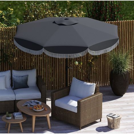 Sonnenschirm Ø269x238 cm dunkelgrau Polyester mit Kurbel, beidseitig neigbar und UV-Schutz 30+ (1/5)