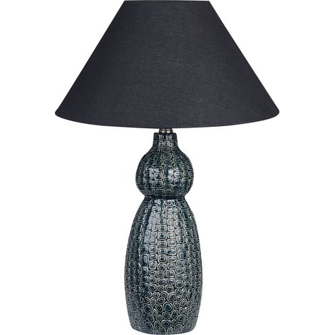 Lámpara de mesa de cerámica azul oscuro negro 60 cm pantalla de tela Matina (1/5)