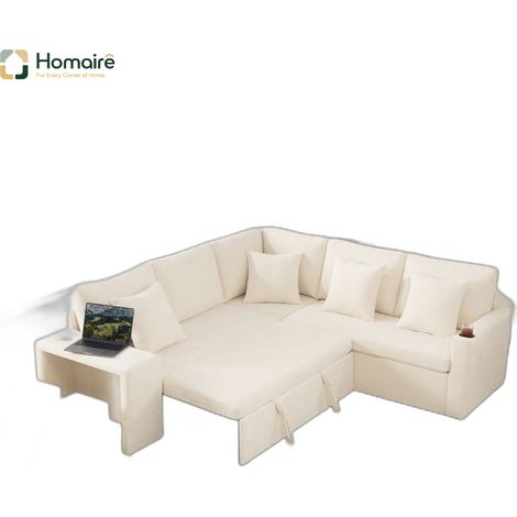 Canapé modulable en velours beige avec rangement, port USB et accoudoirs 220 x 205 x 86,5 cm HOMAIRE (1/5)