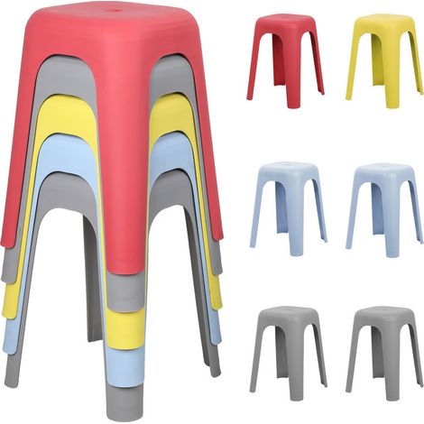 FLASIDU Ensemble de 6 tabourets empilables, Matériau PP épaissi, avec une capacité de charge de 150 kg, étanche, Facile à nettoyer, Dimensions individuelles : 33 × 33 × 44 cm (1/3)