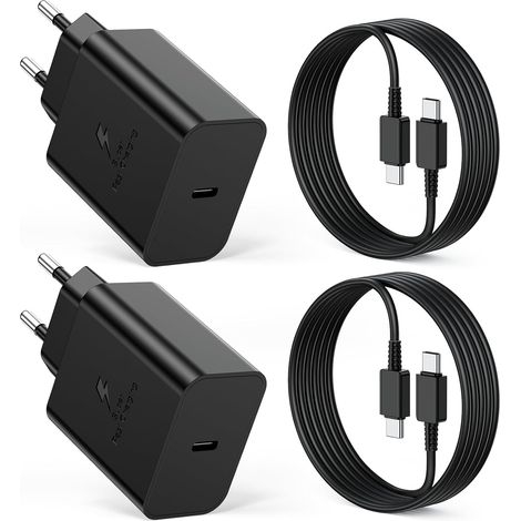 2-Pack Chargeur USB C 45W Chargeur Type C Charge Rapide pour Samsung Galaxy S26 S25 Ultra S24 S23 S22 S21 FE A57 A56 A55 A54 A37 A36 A35 A25 A26 A17 A16 et 2M Câbles, Prise Secteur USB C Adaptateur (1/5)