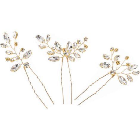 3-Piece Gold Crystal Hairpins for Wedding (1/5)