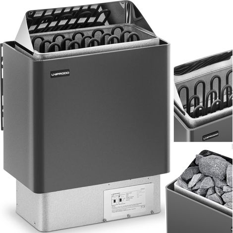 Elektrischer Saunaofen 8-12 m³ bis 110 °C 400 V 8 kW schwarz und silber (1/5)