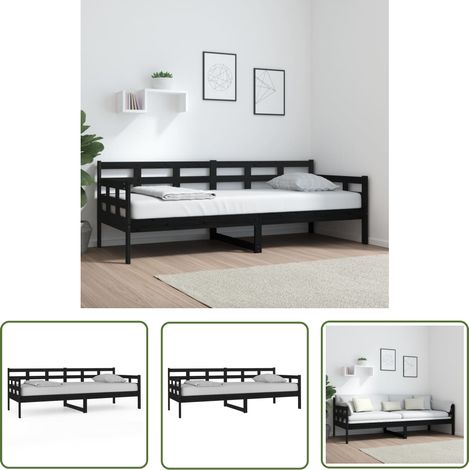 Lit adulte Contemporain Lit de jour Noir Bois massif de pin 80x200 cm 83794 (1/5)