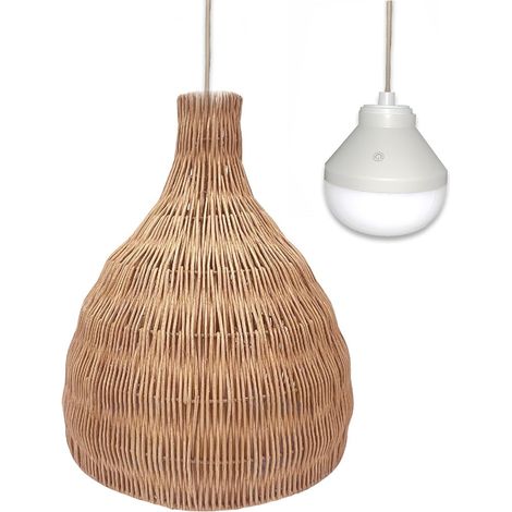 Suspension en rotin naturel style bohème avec ampoule LED blanc/RGB nomade (1/5)