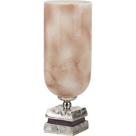 Bougeoir en verre et aluminium nickel rose 16 x 16 x 42 cm