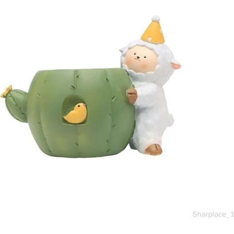 Pot de Fleur en Résine - Joli Conteneur de Bonsaï avec Trou de Drainage - Modèles Lapin, Ours, Chat et Mouton (1/4)