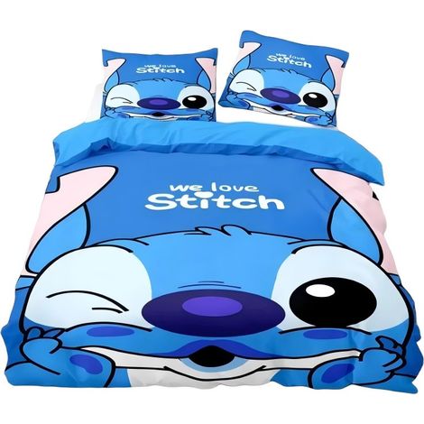 Parure de lit Stitch avec taies d'oreiller, en microfibre, 1 place, 2 places et king size, lavable en machine, 229 x 229 cm (1/5)