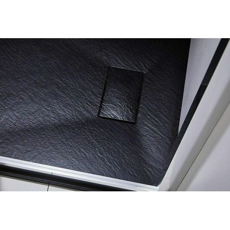 Piatto Doccia Spessore 2.6 Cm Resina SMC Effetto Pietra Stone Ardesia Antiscivolo Riducibile Filopavimento Con Griglia Di Copertura Nero 100x100 Cm - Misura: 90x120 cm (1/4)