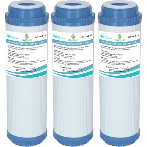 Lot de 3 Cartouches pour l’Osmose Inverse - Filtre à Eau au Charbon Actif Granulaire - pour l’ensemble de la Maison, l’Eau Potable - 25,4 cm (1/5)
