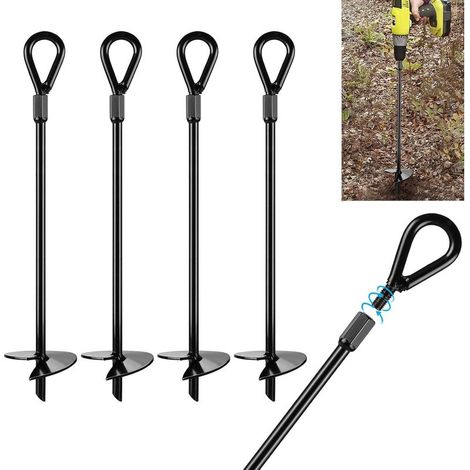 4 piquets Ancres au Sol,kit d'ancrage au Sol demesurant 38cm de Long et 1.3cm d’épaisseur,ancrages au Sol très résistants,Parfaits pour tentes,auvents,abris,Trampolines et balançoires (1/5)