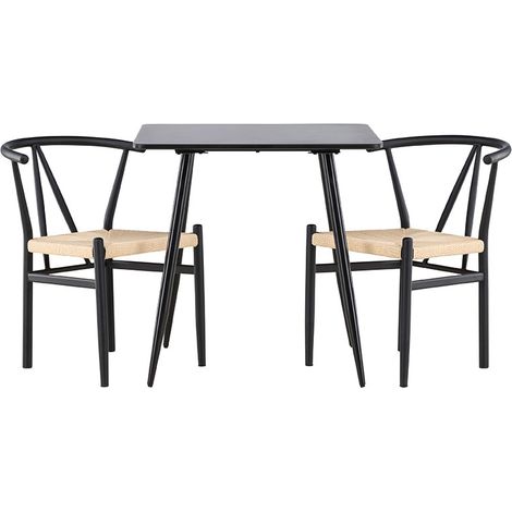 Polar Essgruppe Tisch 75x75cm und 2 Stühle mit Armlehnen stapelbar schwarz.