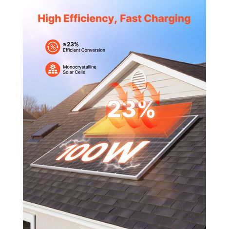 Panneau Solaire Monocristallin 100 W Panneau Photovoltaïque Haut Rendement 23 % pour Hors Réseau Toit Plat Voiture, Bateau, Camping… (1/5)