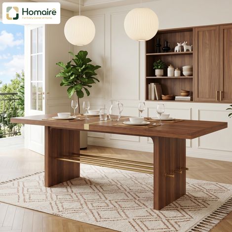 Schreibtisch mit Ablage aus MDF Walnuss 180 x 75 x 75 cm HOMAIRE (1/5)