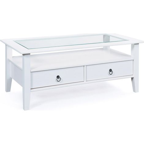 Table Basse en Pin Massif "Abigael" 115x60cm Blanc (1/5)