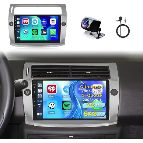 2G+64G pour C4 2004-2009/C-Quatre 2008-2011 Android 15 Autoradio avec Wireless Carplay Android Auto 2 Din 9 Pouces écran Tactile Poste Radio GPS WiFi RDS Caméra de Recul (1/5)