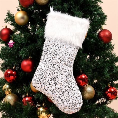 Chaussettes de Noël en Plush à Paillettes avec Dragonne, Sac Cadeau Portable pour Décorations de Cheminée et Sapin (1/5)