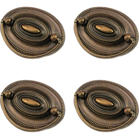 Set mit 4 Kommodengriffen – Antike Messing-Ringgriffe für Schubladen, ovale Drehgriffe, Knöpfe und Möbelbeschläge (1/5)