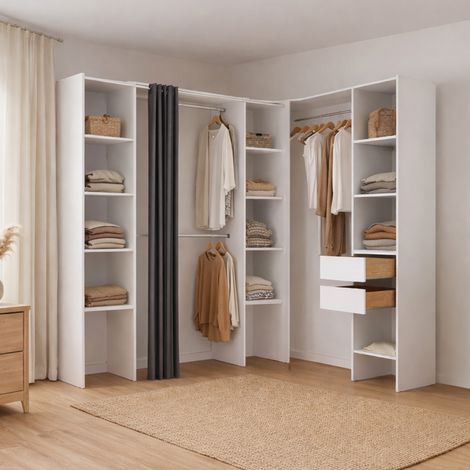 Dmora - Gran Armario Dindo, Muebles de dormitorio, Vestidor, Armario de ropa, 234x141 h205 cm, Blanco (1/5)