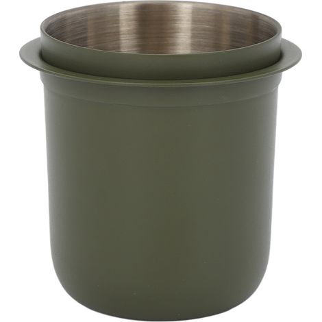 Misurino universale invertito in acciaio inox da 150 ml, 58 mm, a mani libere, per macchine da caffè macinato, verde militare. (1/5)