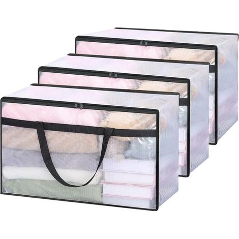 3er-Set Aufbewahrungsbeutel à 60 l – Transparentes PVC – Doppelreißverschluss – Für Kleidung und Bettwäsche – 55 x 35 x 31 cm (1/5)