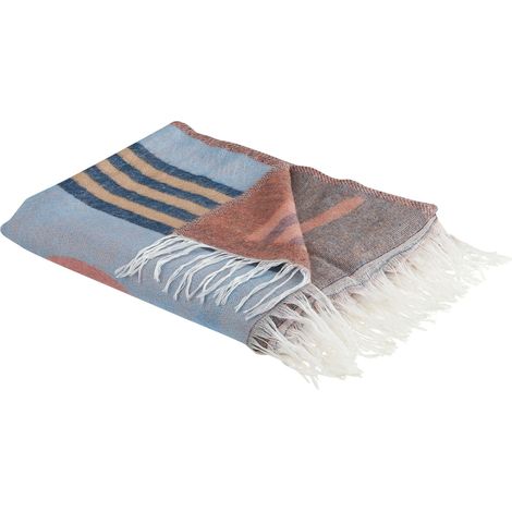 Coperta decorativa frange motivo astratto 130 x 170 cm beige multicolore Resha