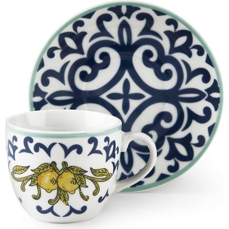 Excelsa Amalfi Set 6 Tazzine caffè con Piattino, Porcellana, Trasparente (1/4)