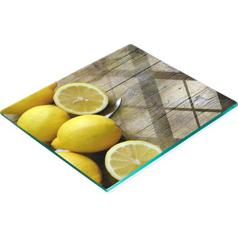 Tabla de cocina de vidrio templado con dibujos de limones sobre madera, 60x52 cm (1/5)