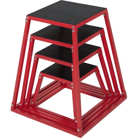 Heavy-Duty Steel Plyometric Jump Box Set - Anti-Slip Step-Up Platform for HIIT, Cross Training, Strength & nimbleness - Red - 12/18/24/30 Inch