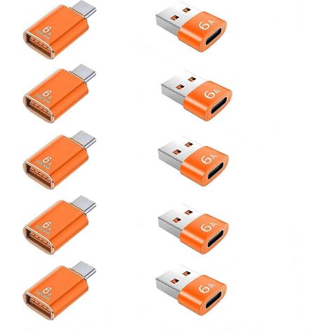 Lot de 10 adaptateurs USB-C vers USB 10 Gbit/s/120 W et chargeur USB-C mâle vers USB-3.1 femelle, compatibles avec MacBook Pro/Air, iPhone 17, 16, 15 Pro Max/15 Plus/14, 13, 12 et Samsung. (1/5)
