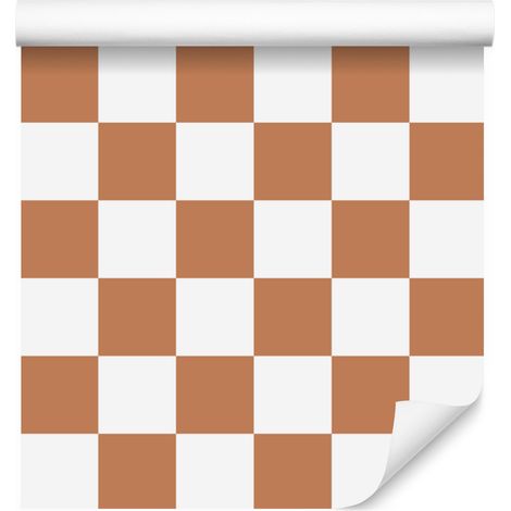 Papier peint à damier blanc, orange et crème pour salon et chambre 50x1000 cm (1/5)