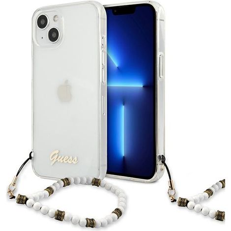 Coque rigide transparente Guess GUHCP13SKPSWH pour iPhone 13 mini 5,4 pouces, couleur perle blanche