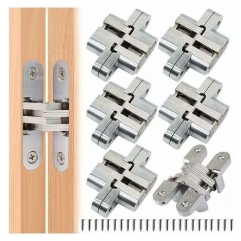 6pcs Folding Hinge Hidden Cross Hinges, Invisible Hinge Closure, Arched Cabinet Hinges, Furniture Door Corner Folded Steel Easy Installation for Door Cupboard Furniture